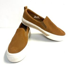Sperry Women's Slip-On Sneakers in Tan Suede with White Platform Sole
